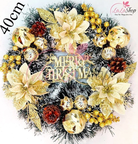 Vòng nguyệt quế trang trí noel sắc vàng