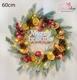 Vòng nguyệt quế 60cm trang trí merry christmas quả châu cherry rực rỡ treo cửa có kèm đèn led