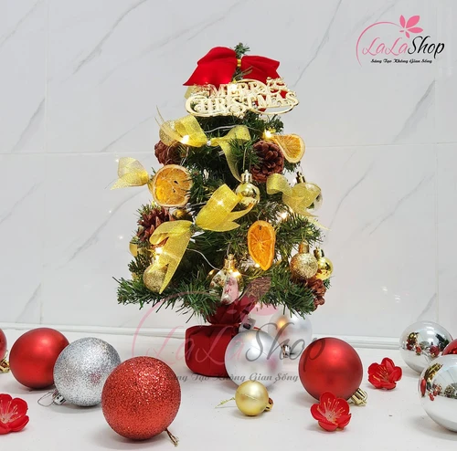 Cây thông noel mini 38cm sắc vàng full phụ kiện mẫu 11