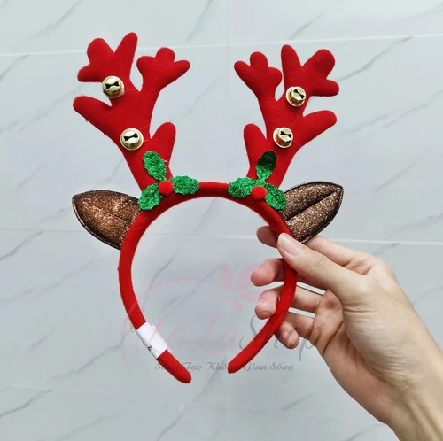 Băng đô tuần lộc đỏ và lá xanh kèm chuông