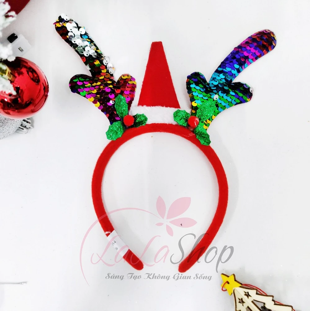 Băng đô tuần lộc đỏ và nón noel rực rỡ