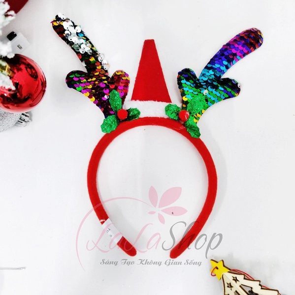 Băng đô tuần lộc đỏ và nón noel rực rỡ