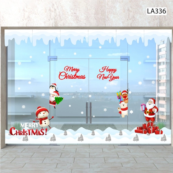 Combo Decal Trang Trí Noel Ông Già Noel Và Những Người Bạn Vui Vẻ Mẫu 3