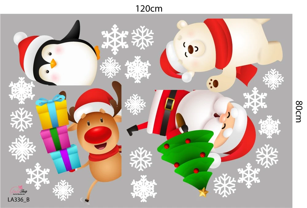 Combo Decal Trang Trí Noel Ông Già Noel Và Những Người Bạn Vui Vẻ Mẫu 3