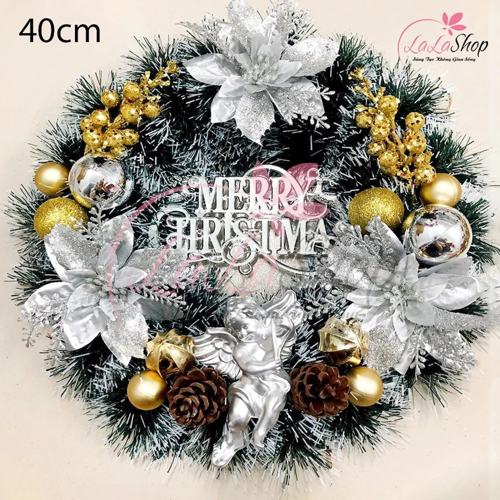 Vòng Nguyệt Quế 40cm Trang Trí Giáng Sinh Vòng Nguyệt Quế Treo Cửa Mẫu 115