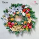 Vòng nguyệt quế 70cm trang trí noel quả châu hoa trạng nguyên rực rỡ cửa kèm đèn led