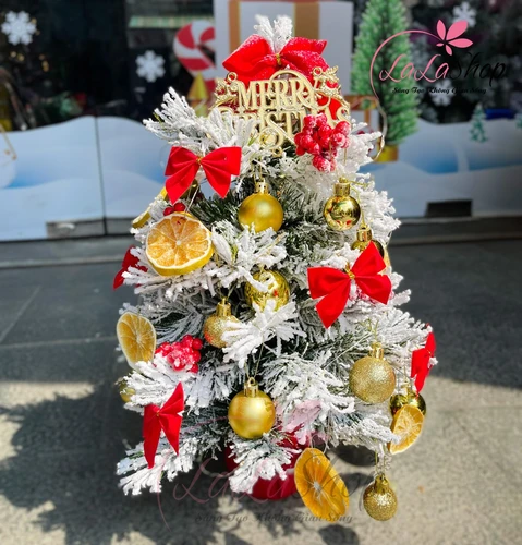 Cây Thông Mini Phủ Tuyết Trang Trí Noel 60cm Sắc Vàng Mẫu 12