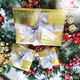 Set 3 hộp quà giáng sinh sắc vàng nơ trắng trang trí cây thông noel làm quà tặng