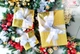 Set 3 hộp quà giáng sinh sắc vàng nơ trắng trang trí cây thông noel làm quà tặng