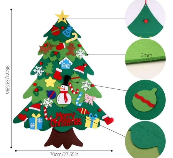 Cây Thông Vải Nỉ Treo Tường Kèm Đèn Led Trang Trí Noel