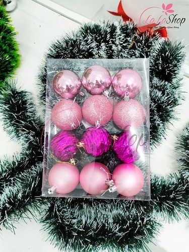 Hộp 12 quả châu hồng trang trí noel