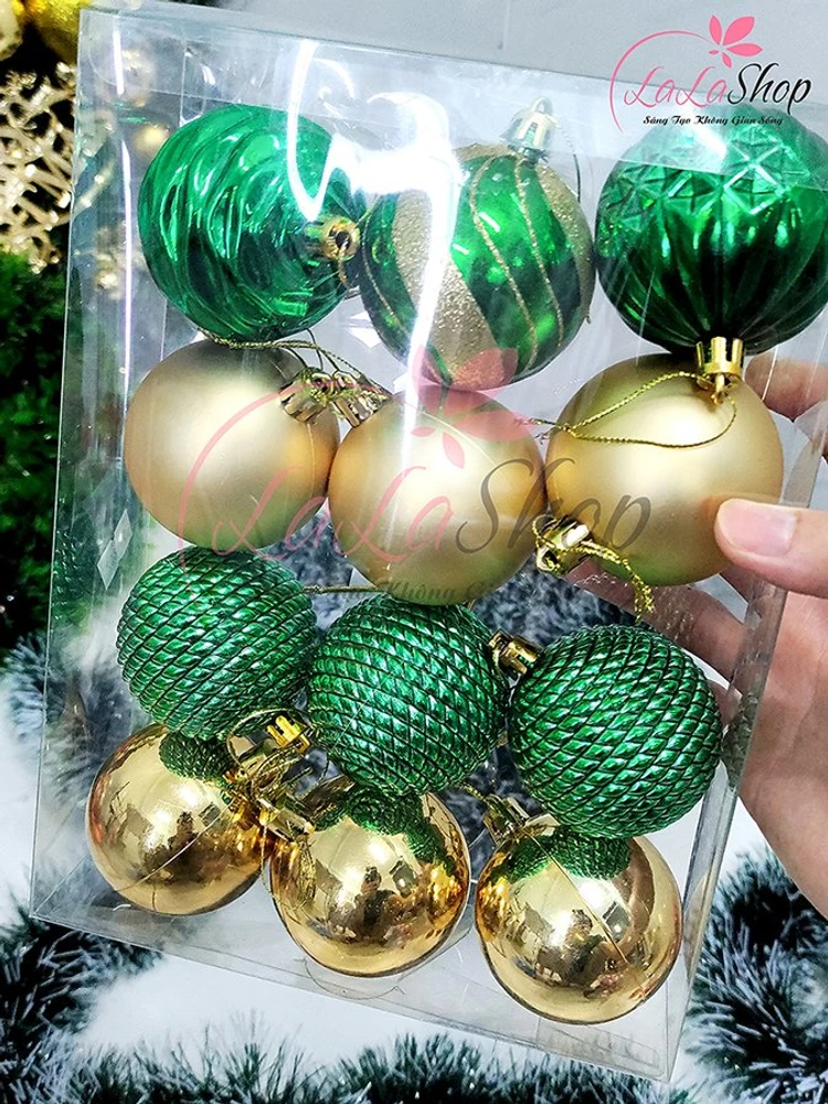 Hộp 12 quả châu hồng trang trí noel 2 màu