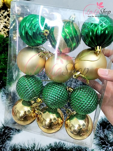 Hộp 12 quả châu hồng trang trí noel 2 màu