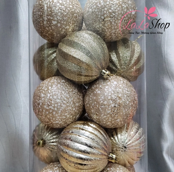 Hộp 24 Quả Châu Màu Vàng Đồng 8cm Trang Trí Noel