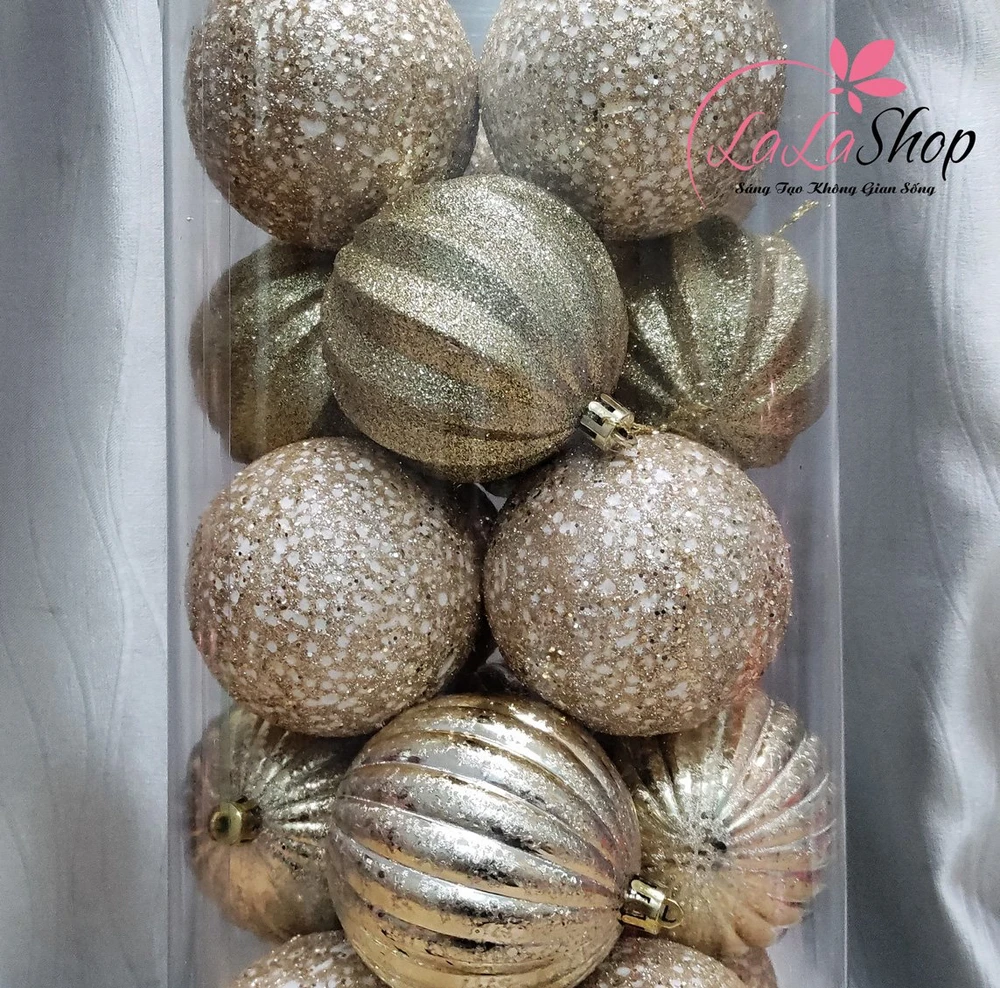 Hộp 24 Quả Châu Màu Vàng Đồng 8cm Trang Trí Noel