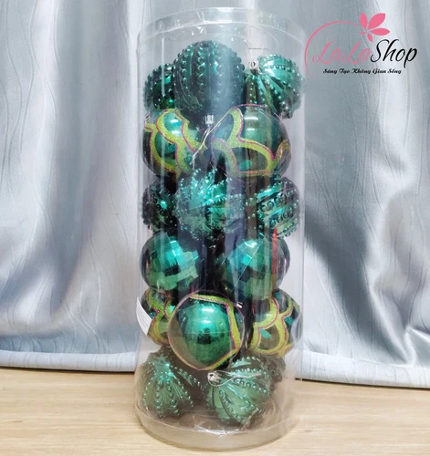Hộp 24 Quả Châu Màu Xanh Lá 8cm Trang Trí Noel