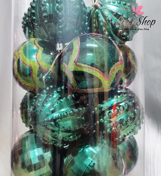 Hộp 24 Quả Châu Màu Xanh Lá 8cm Trang Trí Noel