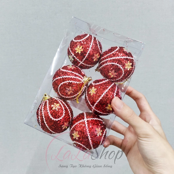 Hộp 6 quả châu đỏ họa tiết