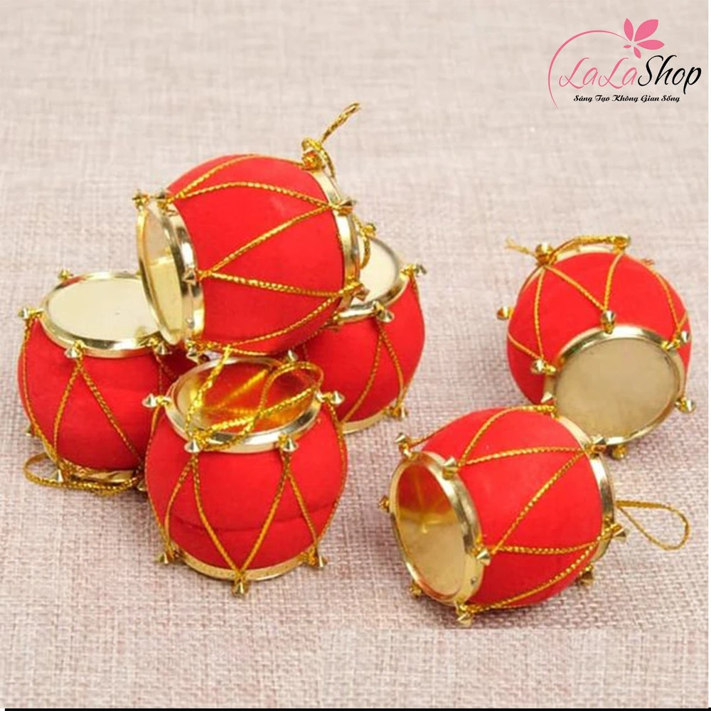 Trống đỏ 4cm phụ kiện trang trí cây thông noel