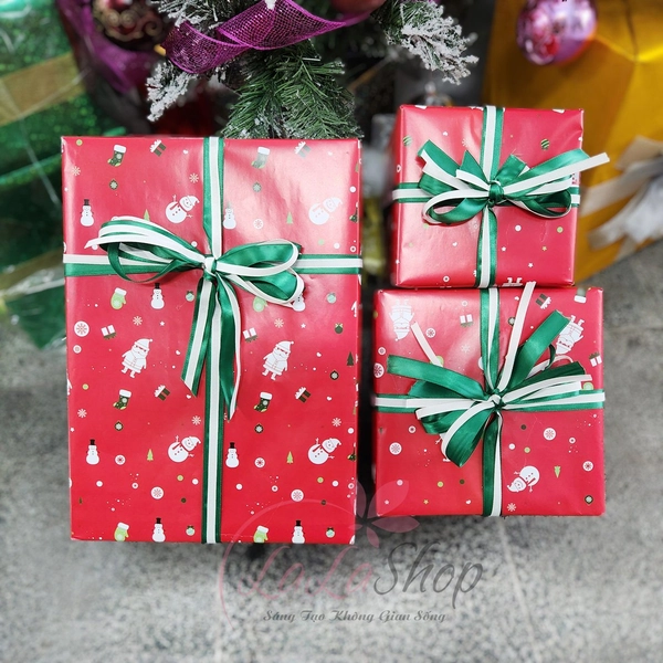 Set 3 Hộp Quà Đỏ Nơ Xanh Trang Trí Giáng Sinh