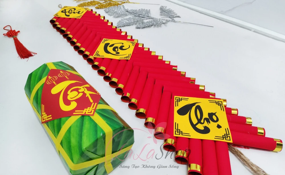 Dây pháo giấy nhung trang trí phúc lộc thọ 1m1