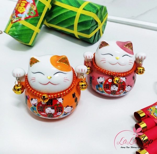 Mèo thần tài sứ để bàn trang trí tết