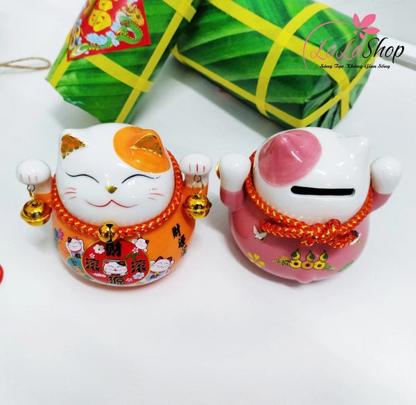 Mèo thần tài sứ để bàn trang trí tết