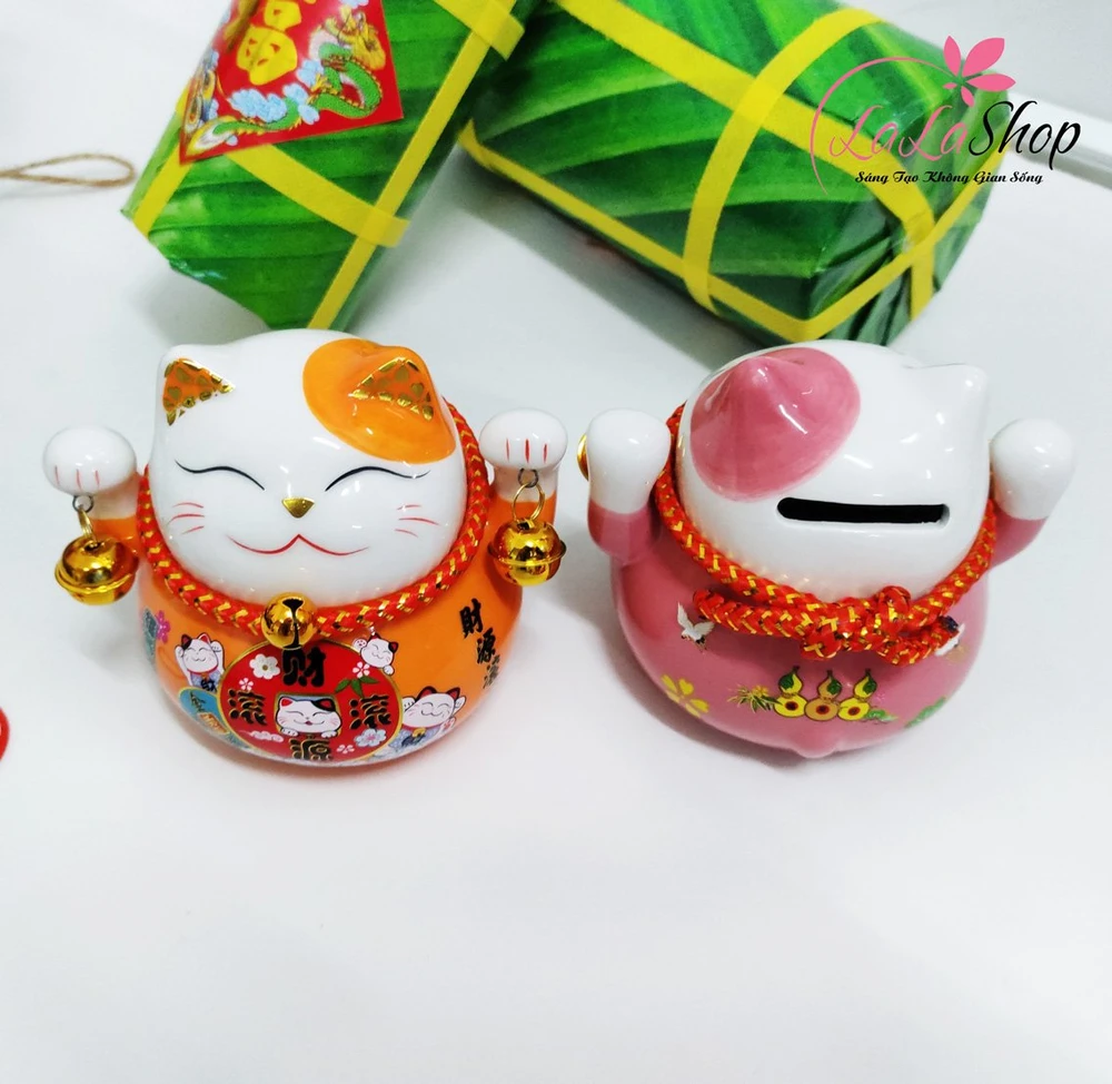 Mèo thần tài sứ để bàn trang trí tết