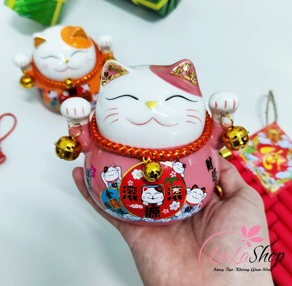 Mèo thần tài sứ để bàn trang trí tết
