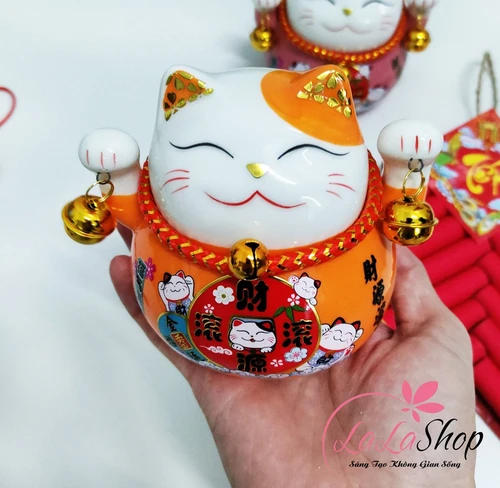 Mèo thần tài sứ để bàn trang trí tết