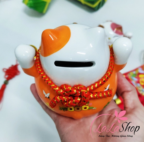 Mèo thần tài sứ để bàn trang trí tết