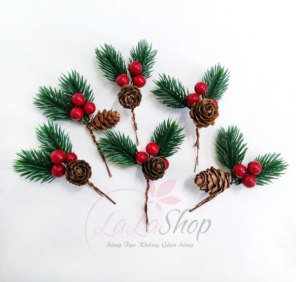 Bộ 6 cành thông cherry trang trí