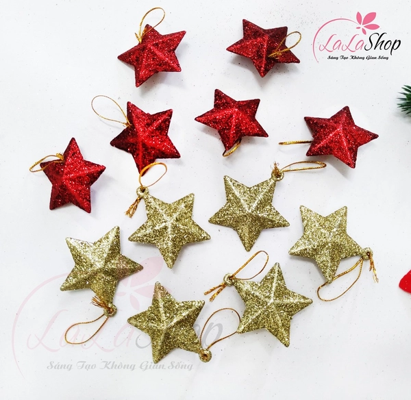 Set 6 ngôi sao kim tuyến năm cánh trang trí noel
