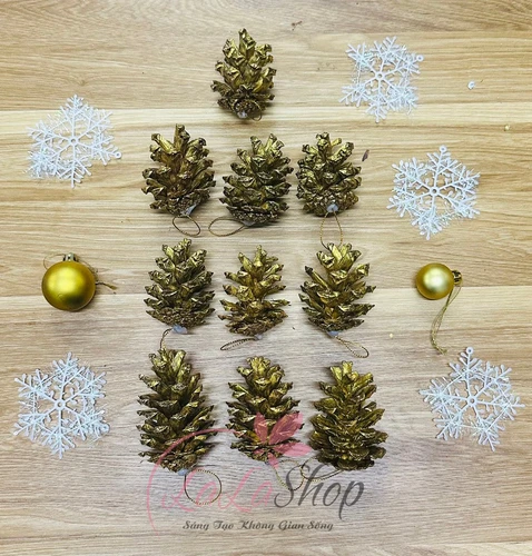 Combo 10 quả thông treo mạ vàng trang trí noel loại 1