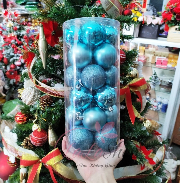 Hộp 24 Quả Châu Trang Trí Noel 6cm 3 họa tiết cao cấp