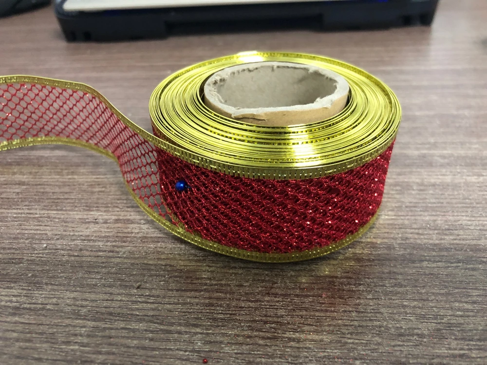 Cuộn dây ruy băng 10 mét không họa tiết lưới đỏ