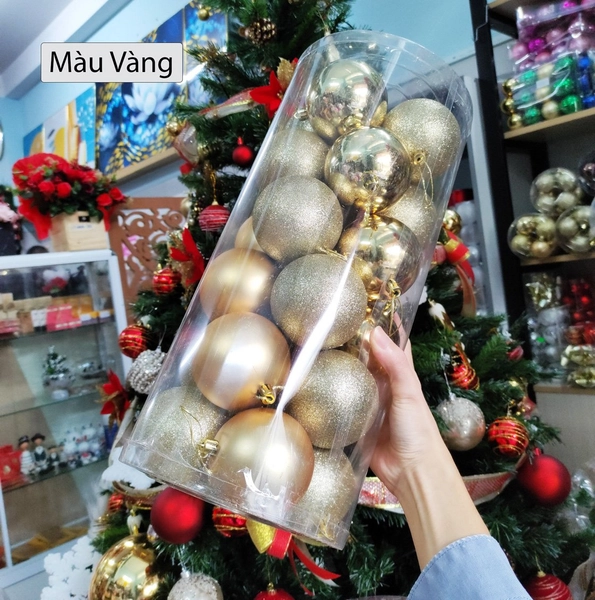 Hộp 24 quả châu 8cm 3 loại châu trang trí noel