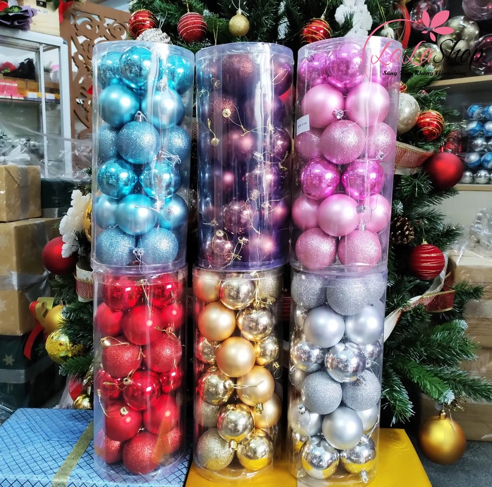 Hộp 24 Quả Châu Trang Trí Noel 6cm 3 họa tiết cao cấp