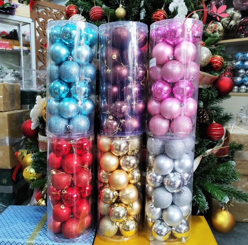 Hộp 24 Quả Châu Trang Trí Noel 6cm 3 họa tiết cao cấp