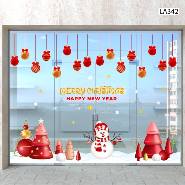 Combo Decal Trang Trí Noel Người Tuyết Và Cây Thông Đỏ