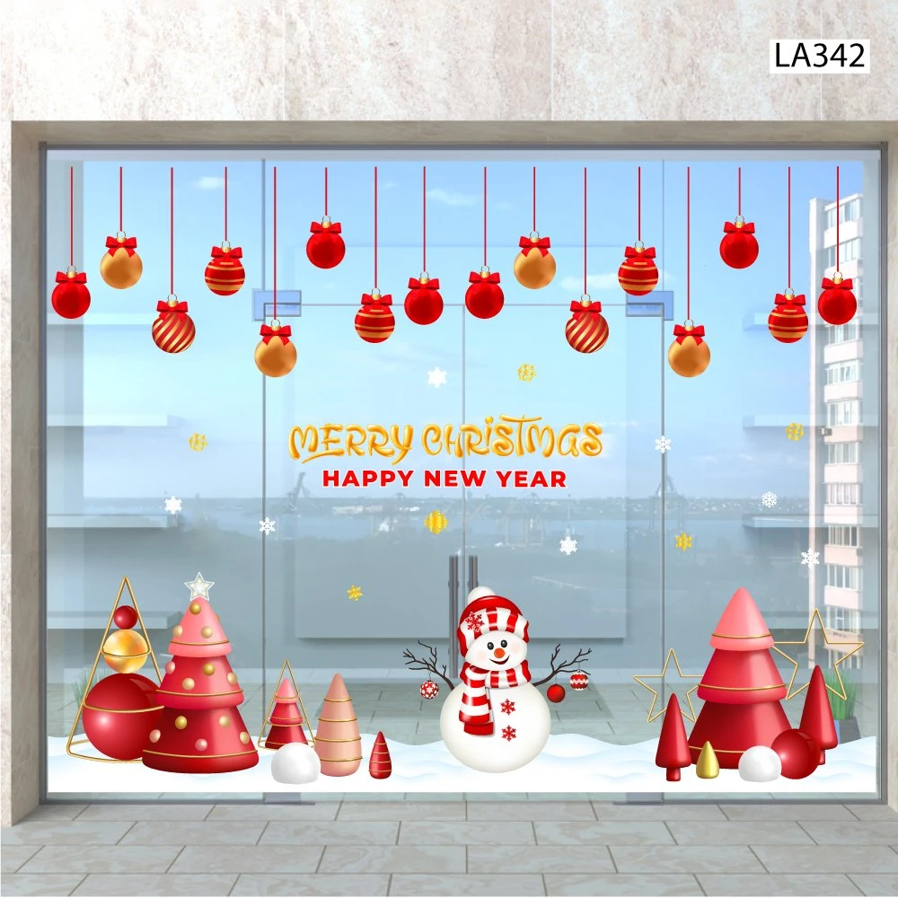 Combo Decal Trang Trí Noel Người Tuyết Và Cây Thông Đỏ