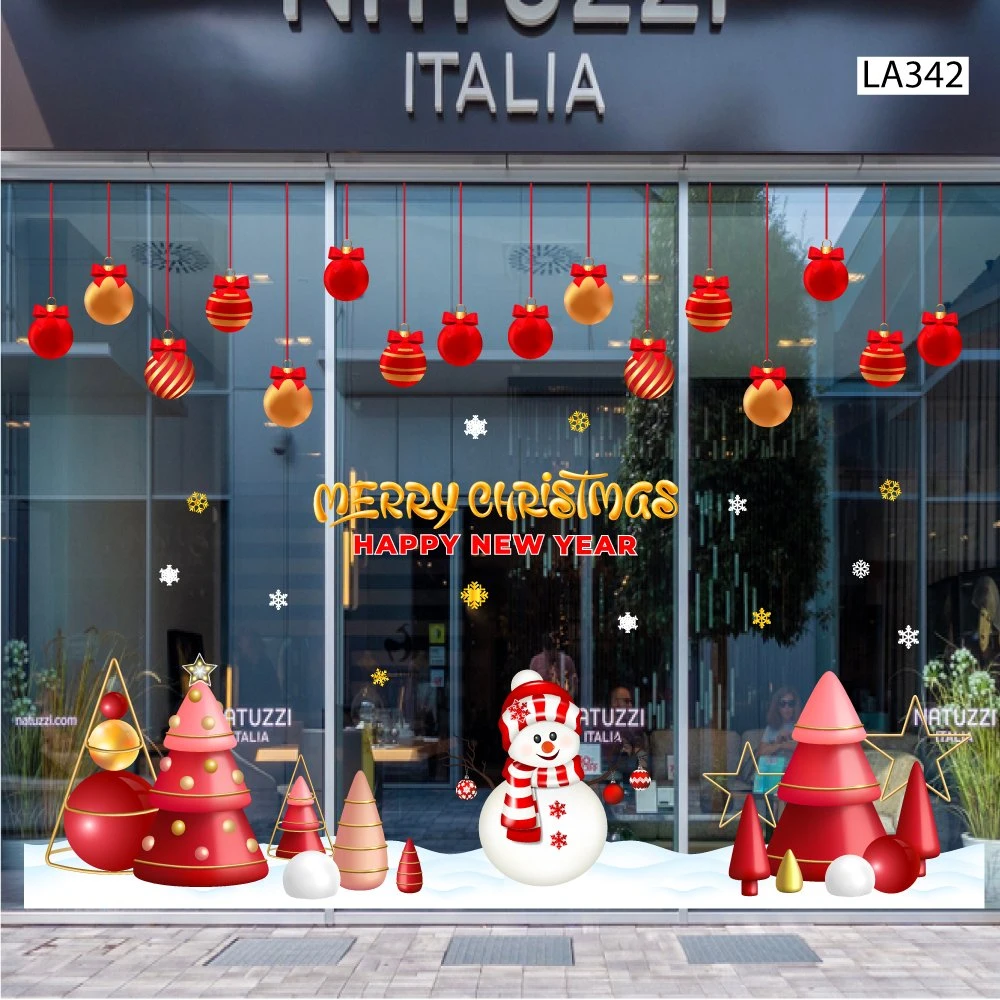 Combo Decal Trang Trí Noel Người Tuyết Và Cây Thông Đỏ