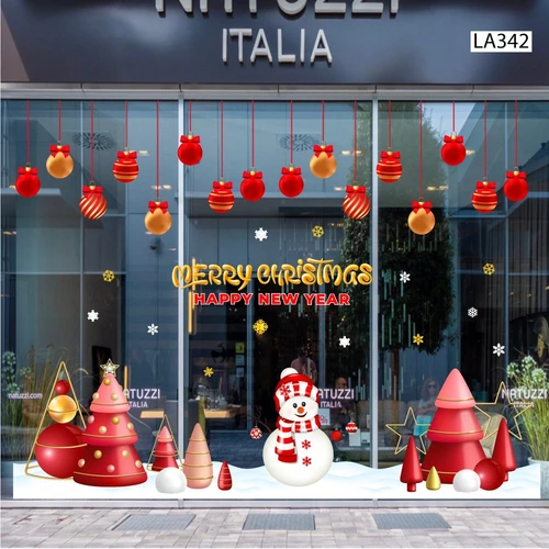 Combo Decal Trang Trí Noel Người Tuyết Và Cây Thông Đỏ