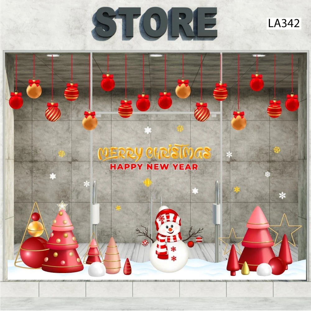 Combo Decal Trang Trí Noel Người Tuyết Và Cây Thông Đỏ