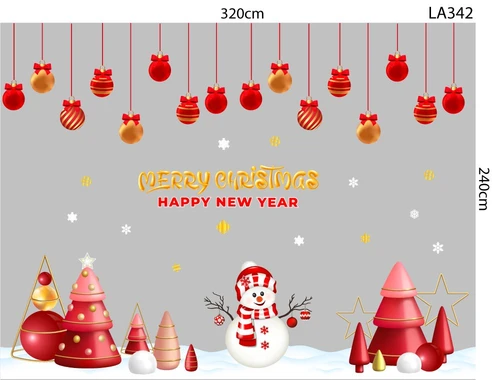 Combo Decal Trang Trí Noel Người Tuyết Và Cây Thông Đỏ
