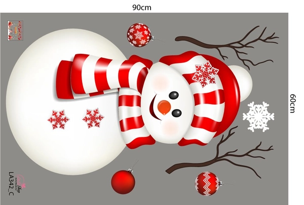 Combo Decal Trang Trí Noel Người Tuyết Và Cây Thông Đỏ