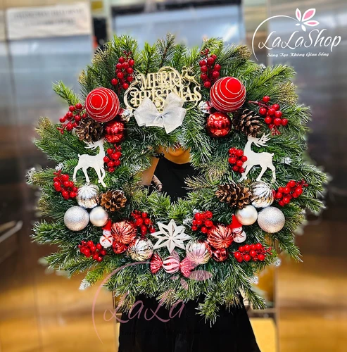 Vòng nguyệt quế bảng treo và tuần lộc size 60cm trang trí noel