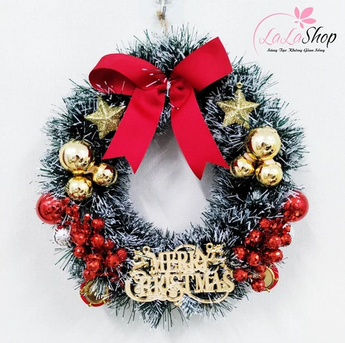 Vòng nguyệt quế nơ đỏ trang trí giáng sinh