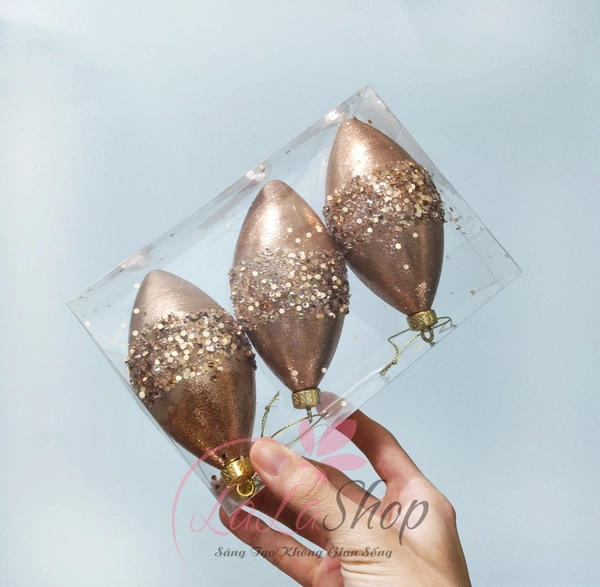 Hộp 3 quả châu hồng nhạt trang trí cây thông noel