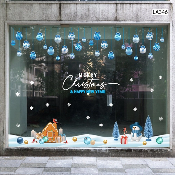 Combo Decal Trang Trí Noel Người Tuyết Và Quả Châu Xanh